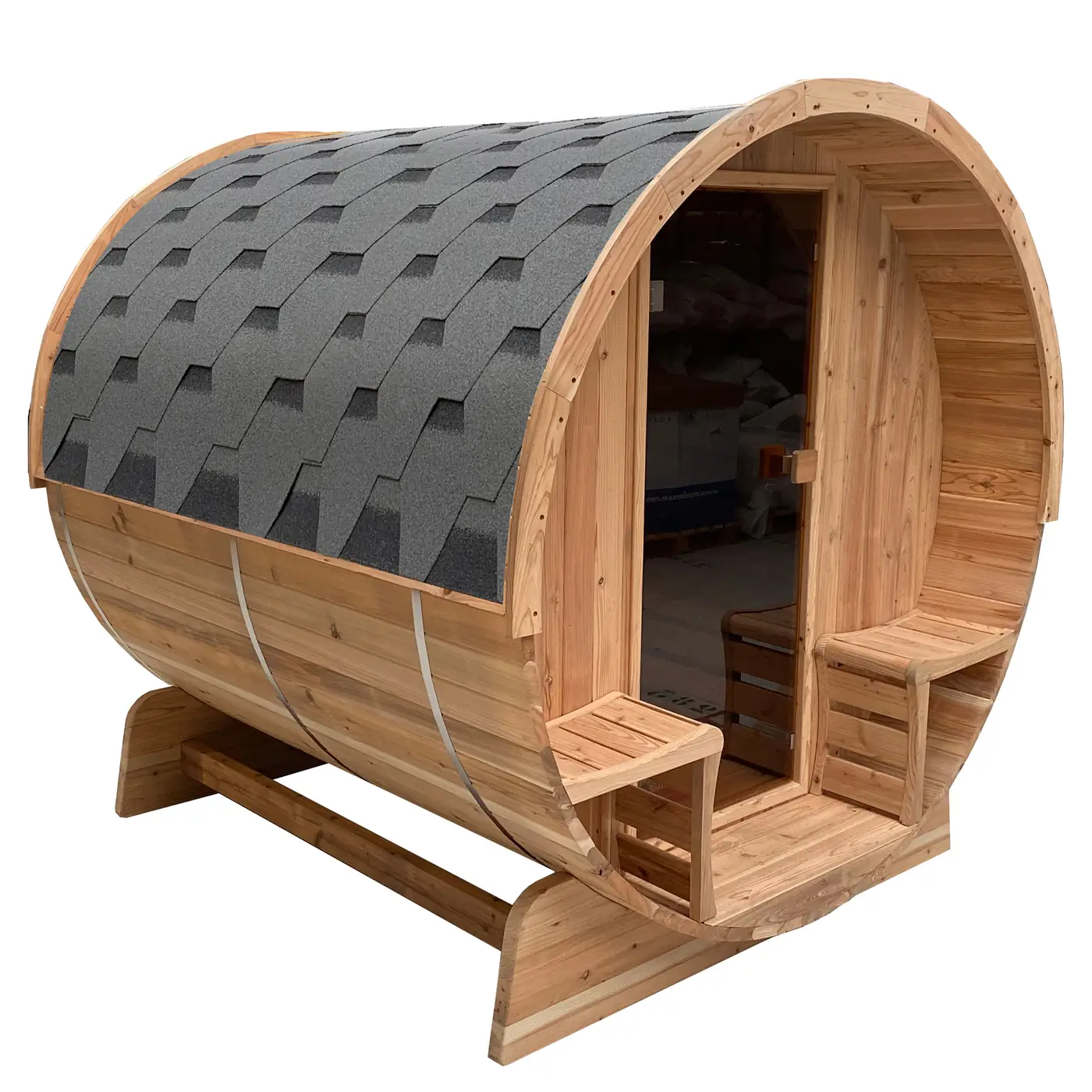 Sauna extérieur tonneau en bois vue 02