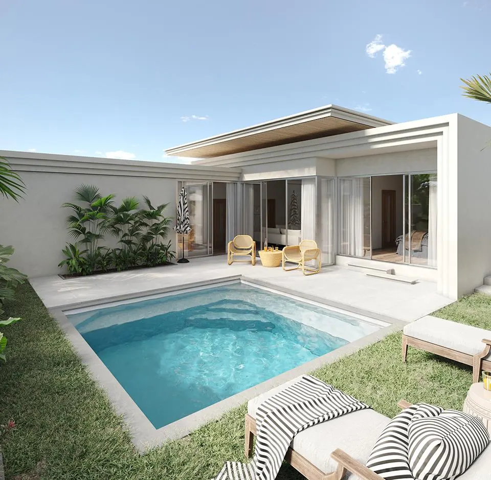 Piscine devant maison contemporaine
