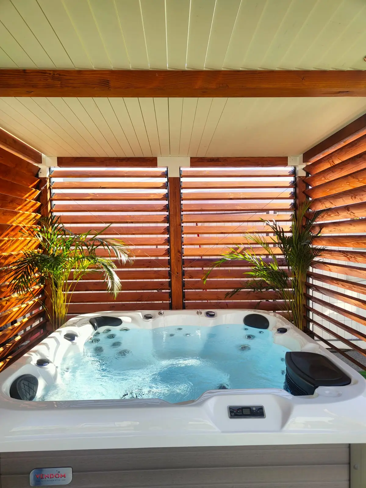 Spa sous pergola lumineuse